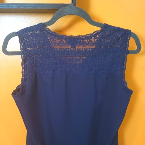 A.N.A Navy Blue Ruffle Sleeveless Blouse With Back Tie Size M - Picture 5 of 8